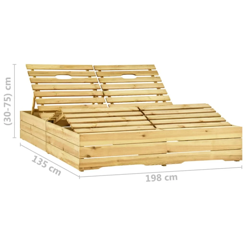 vidaXL divvietīgs sauļošanās zvilnis, zaļi matrači, impregnēta priede