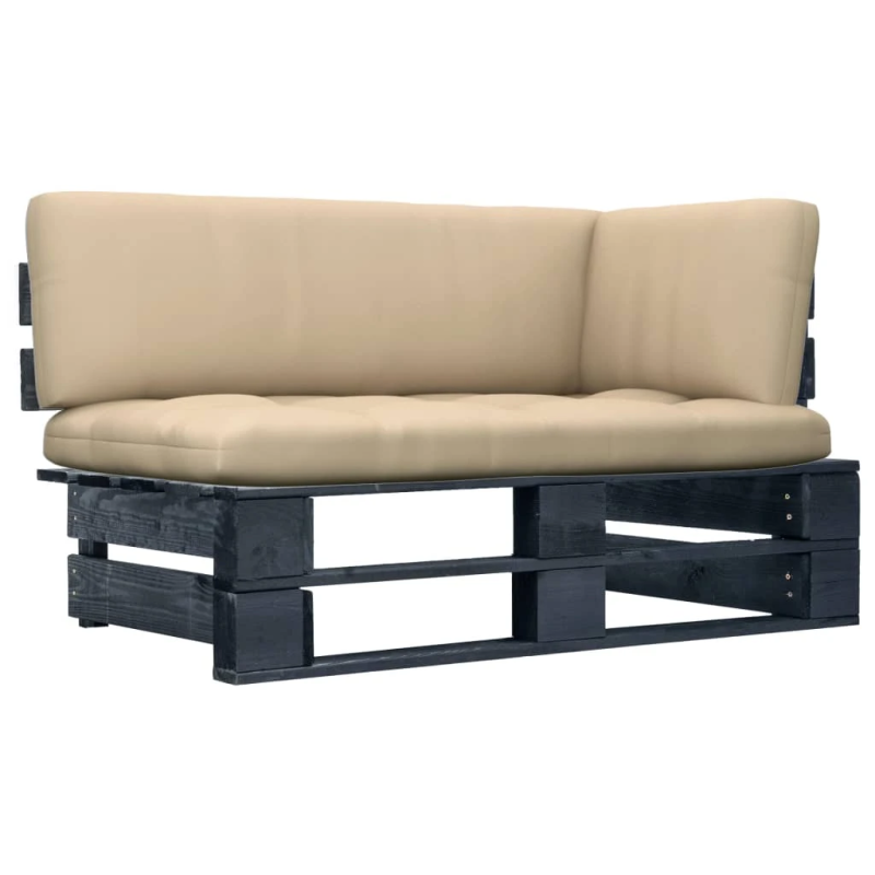 vidaXL dārza palešu stūra dīvāns, melns, impregnēts priedes koks