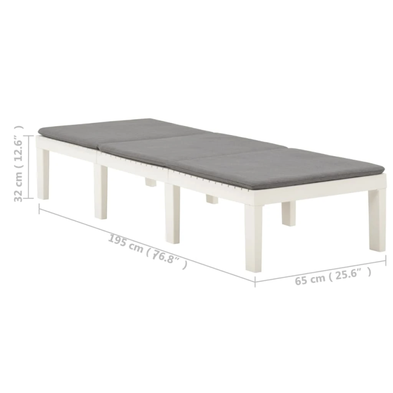 vidaXL sauļošanās zvilnis ar matraci, balta plastmasa