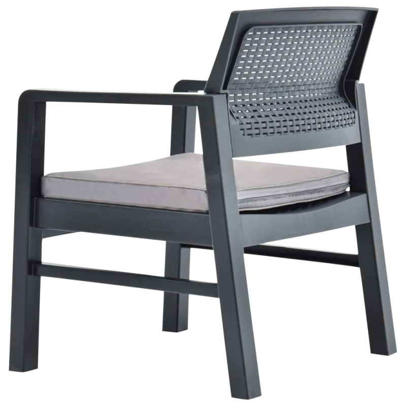 vidaXL 3-daļīgs dārza mēbeļu komplekts ar matračiem, pelēka plastmasa