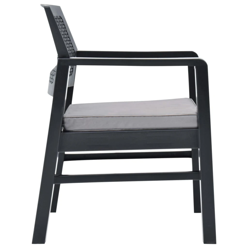 vidaXL 3-daļīgs dārza mēbeļu komplekts ar matračiem, pelēka plastmasa