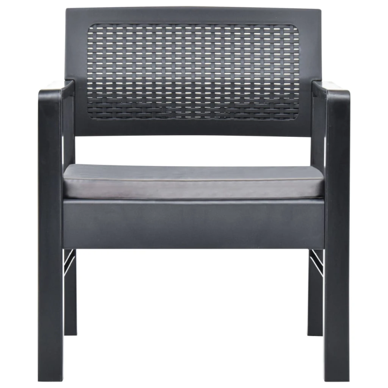 vidaXL 3-daļīgs dārza mēbeļu komplekts ar matračiem, pelēka plastmasa