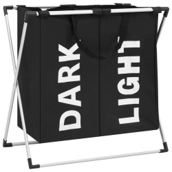 vidaXL veļas grozs ar 2 nodalījumiem, melns