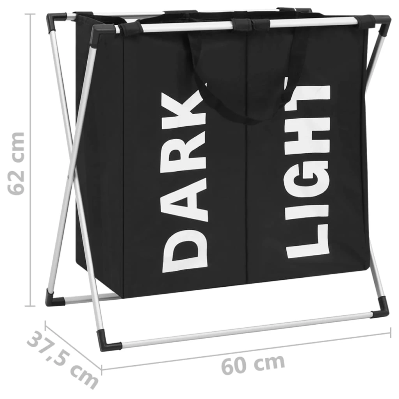 vidaXL veļas grozs ar 2 nodalījumiem, melns