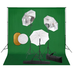 vidaXL fotostudijas komplekts – lampas, lietussargi, fons, reflektori