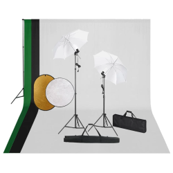 vidaXL fotostudijas komplekts – lampas, fons, reflektori
