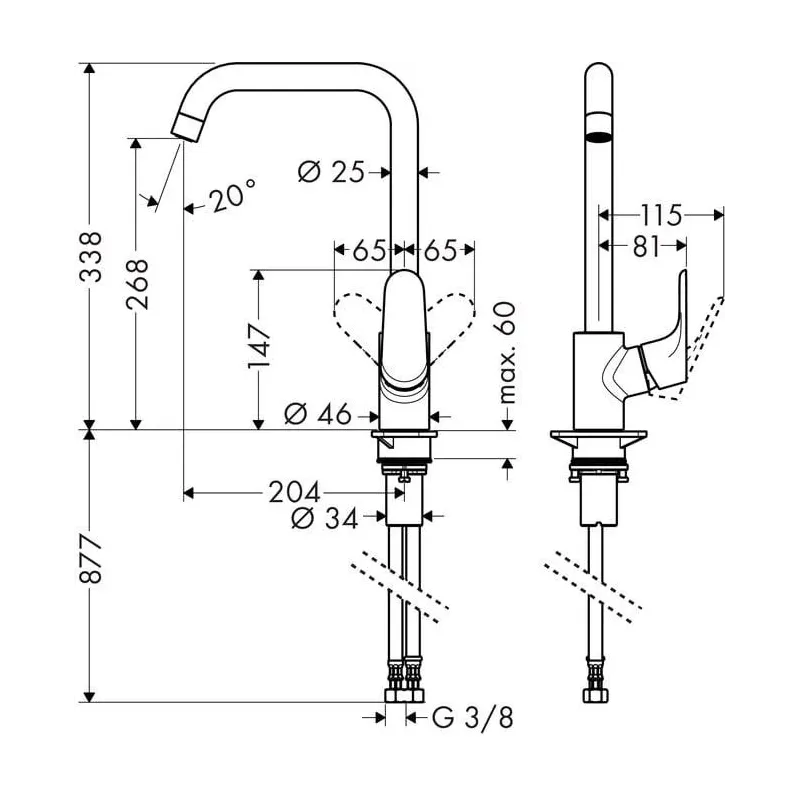 Virtuves jaucējkrāns Hansgrohe Focus 318208, nerūsējošā tērauda krās.