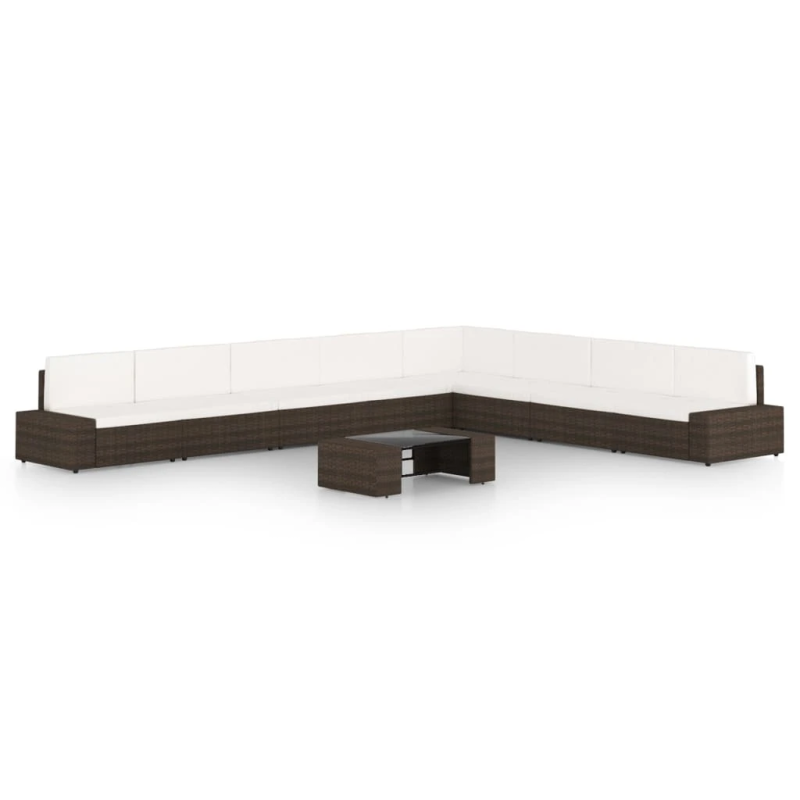 vidaXL 9-daļīgs dārza atpūtas mēbeļu komplekts, brūna PE rotangpalma