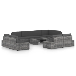 vidaXL 10-daļīgs dārza atpūtas mēbeļu komplekts, pelēka PE rotangpalma