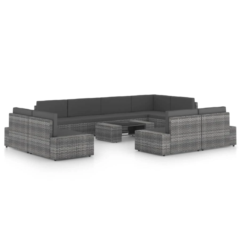 vidaXL 10-daļīgs dārza atpūtas mēbeļu komplekts, pelēka PE rotangpalma