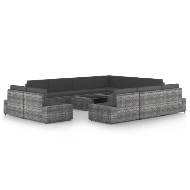 vidaXL 12-daļīgs dārza atpūtas mēbeļu komplekts, pelēka PE rotangpalma