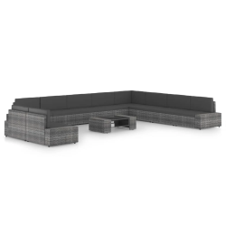 vidaXL 11-daļīgs dārza atpūtas mēbeļu komplekts, pelēka PE rotangpalma