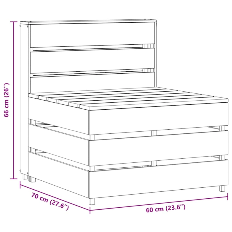 vidaXL vidējais dārza palešu dīvāns, pelēks, impregnēts priedes koks