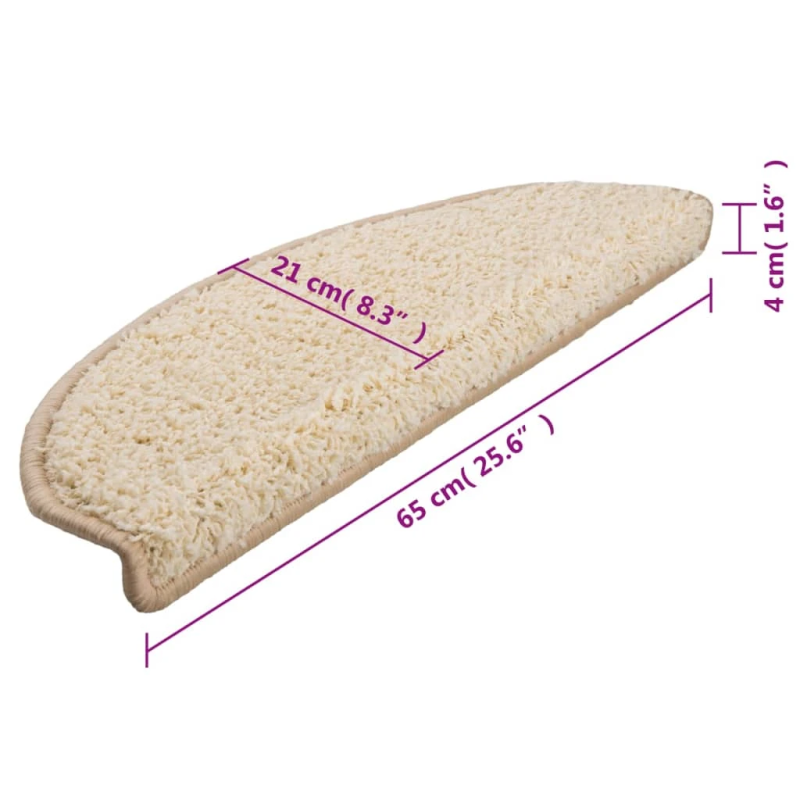 vidaXL kāpņu paklājiņi, 10 gab., 65x21x4 cm, krēmkrāsas, pusapaļi, lieli