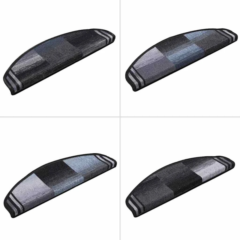 vidaXL kāpņu paklāji, 5 gab., pašlīmējoši, 65x21x4 cm, melni ar pelēku