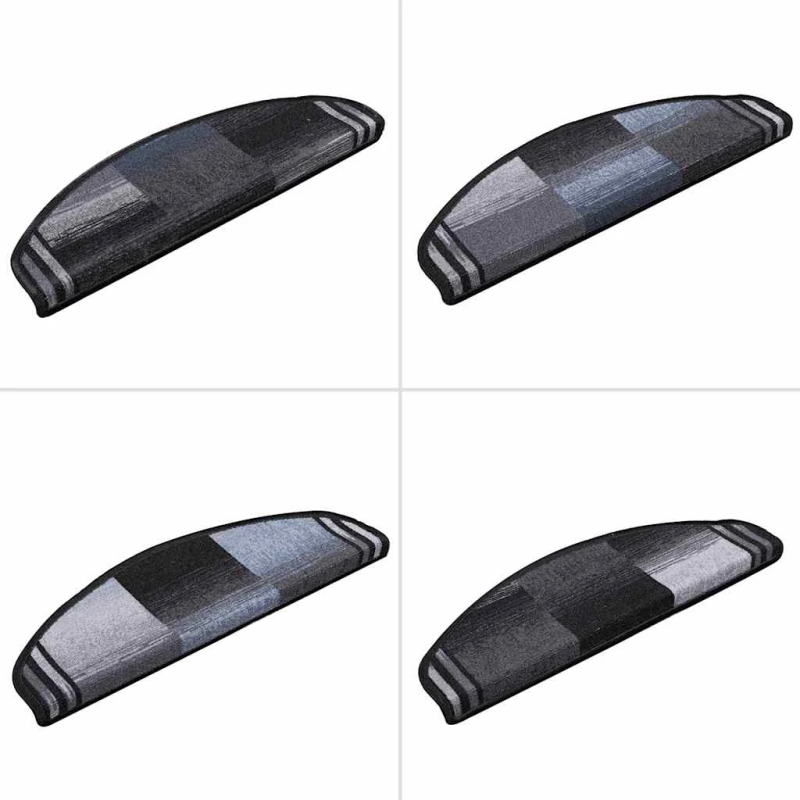 vidaXL kāpņu paklāji, 10 gab., pašlīmējoši, 65x21x4 cm melni ar pelēku