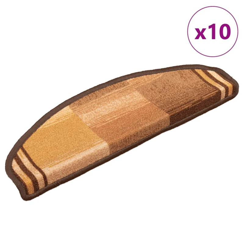 vidaXL kāpņu paklāji, 10 gab., pašlīmējoši, 65x21x4 cm, brūni