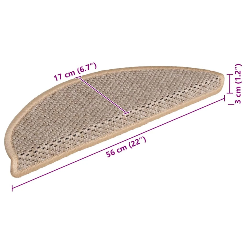 vidaXL kāpņu paklāji, 15 gab., pašlīmējoši, 56x17x3 cm, gaiši bēši