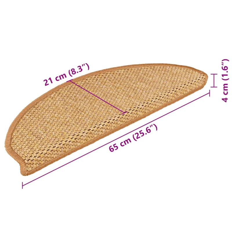 vidaXL kāpņu paklāji, 15 gab., pašlīmējoši, 65x21x4 cm, sizala krāsā