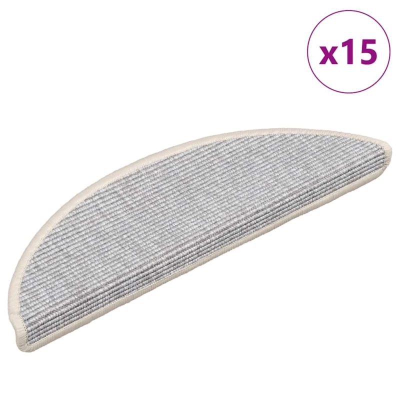 vidaXL kāpņu paklājiņi, 15 gab., 56x17x3 cm, sudraba krāsā, pusapaļi