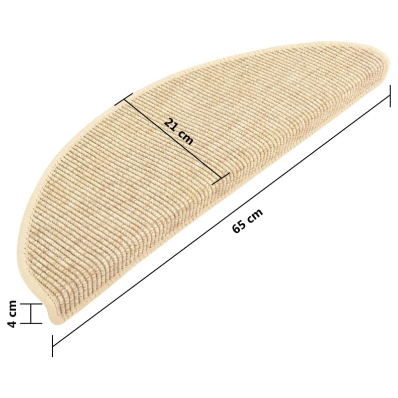 vidaXL kāpņu paklājiņi, 15 gab., 65x21x4 cm, gaiši bēši, pusapaļi, lieli