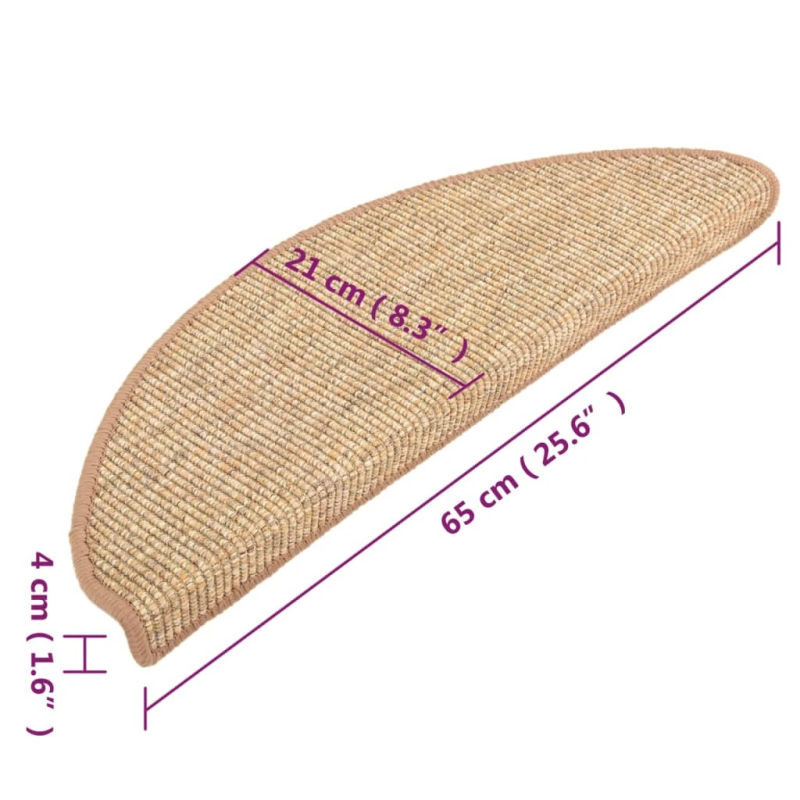 vidaXL kāpņu paklājiņi, 15 gab., 65x21x4 cm, gaiši brūni, pusapaļi, lieli