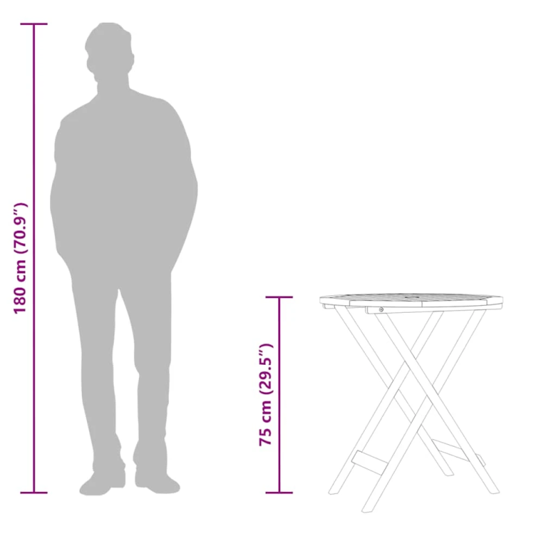 vidaXL dārza galds, salokāms, DIA60x75 cm, eikalipta masīvkoks