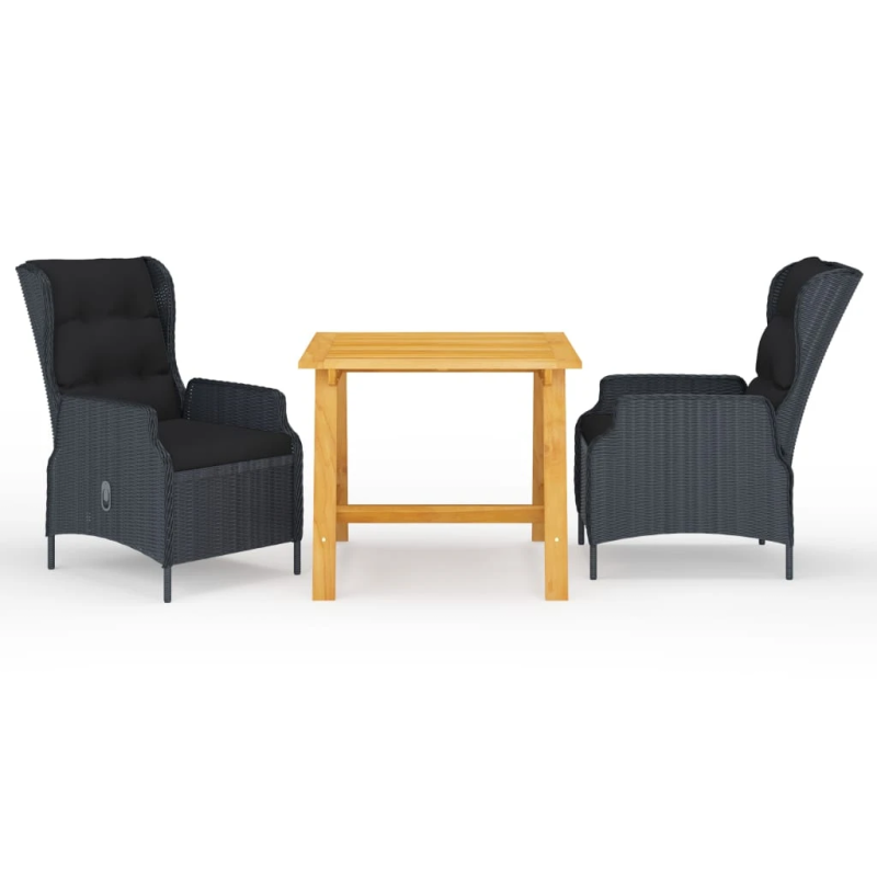 vidaXL 3-daļīgs dārza mēbeļu komplekts, tumši pelēks