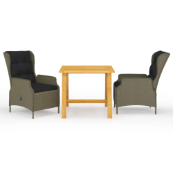 vidaXL 3-daļīgs dārza mēbeļu komplekts, brūns