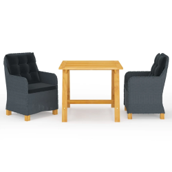 vidaXL 3-daļīgs dārza mēbeļu komplekts, tumši pelēks