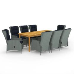 vidaXL 9-daļīgs dārza mēbeļu komplekts, gaiši pelēks