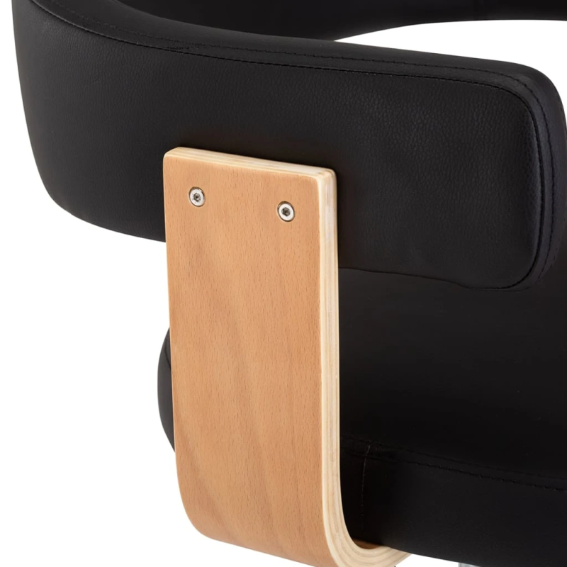 vidaXL bāra krēsli, 2 gab., izliekts koks, melna mākslīgā āda