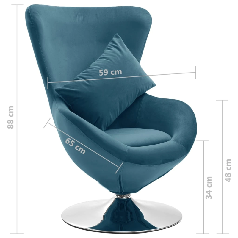 vidaXL grozāms atpūtas krēsls ar spilvenu, zils samts