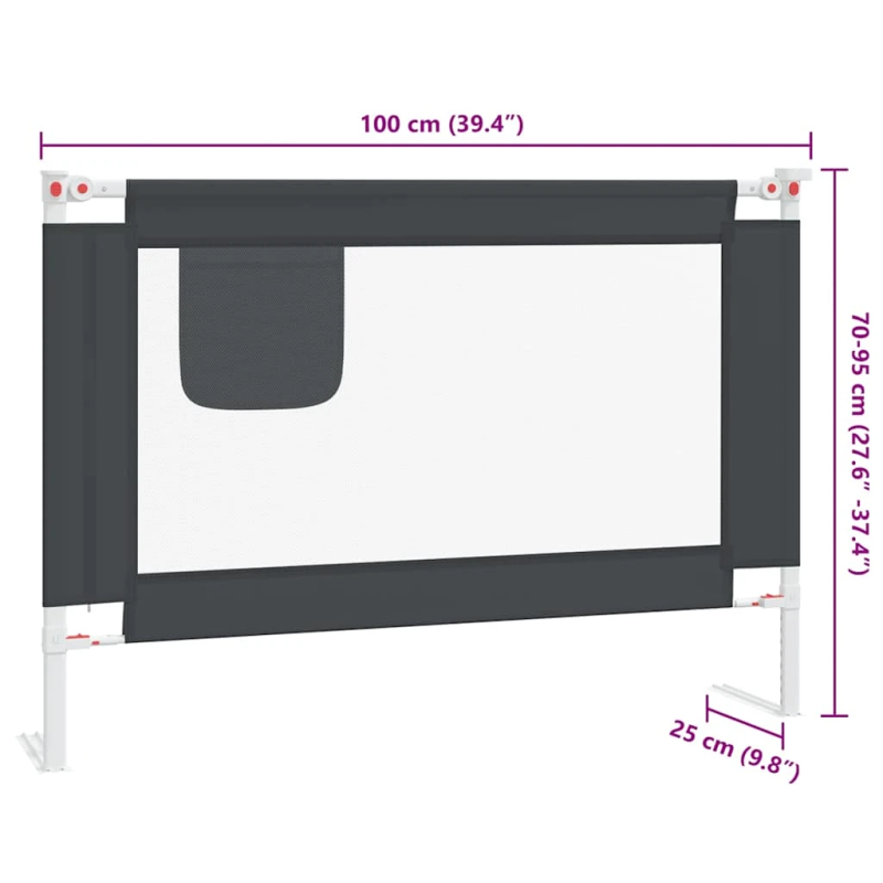 vidaXL bērnu gultas aizsargbarjera, tumši pelēka, 100x25 cm, audums
