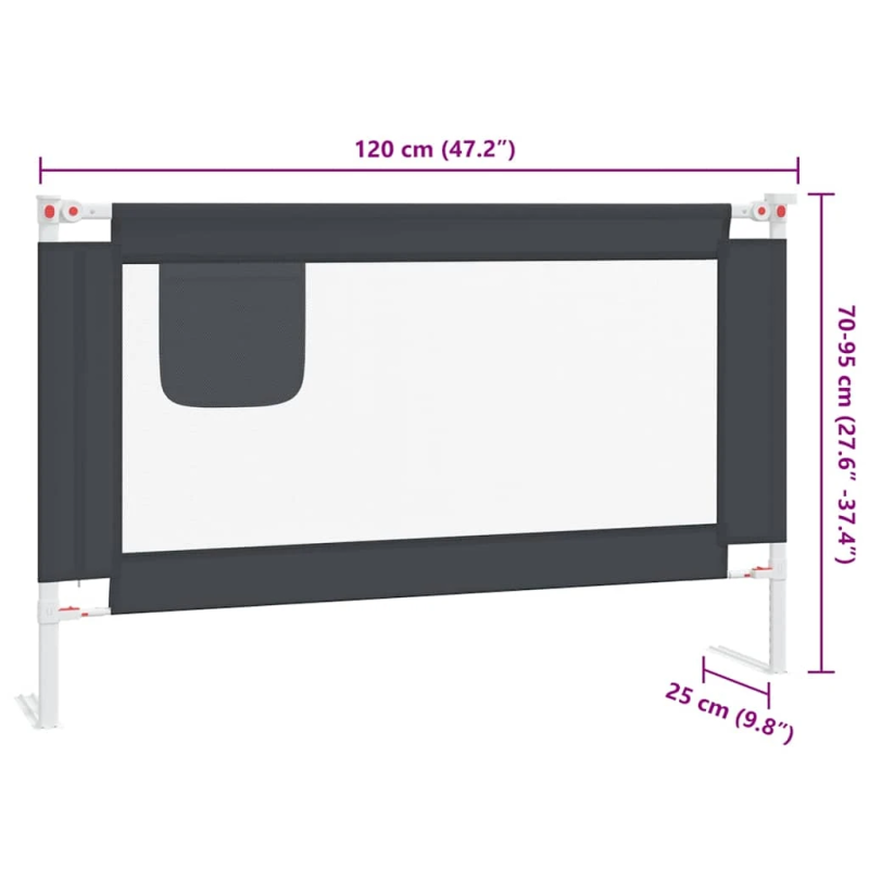 vidaXL bērnu gultas aizsargbarjera, tumši pelēka, 120x25 cm, audums