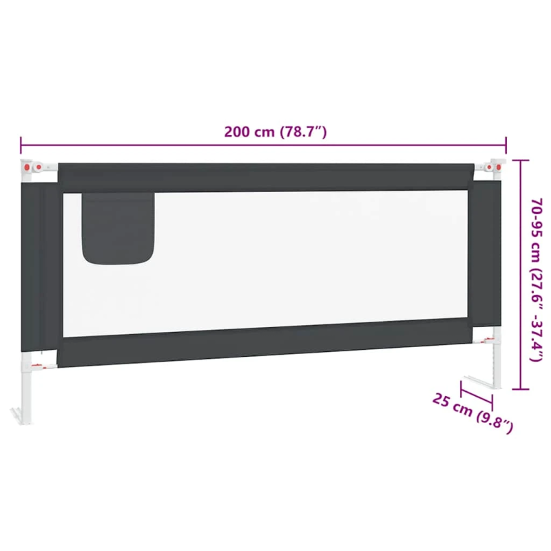 vidaXL bērnu gultas aizsargbarjera, tumši pelēka, 200x25 cm, audums