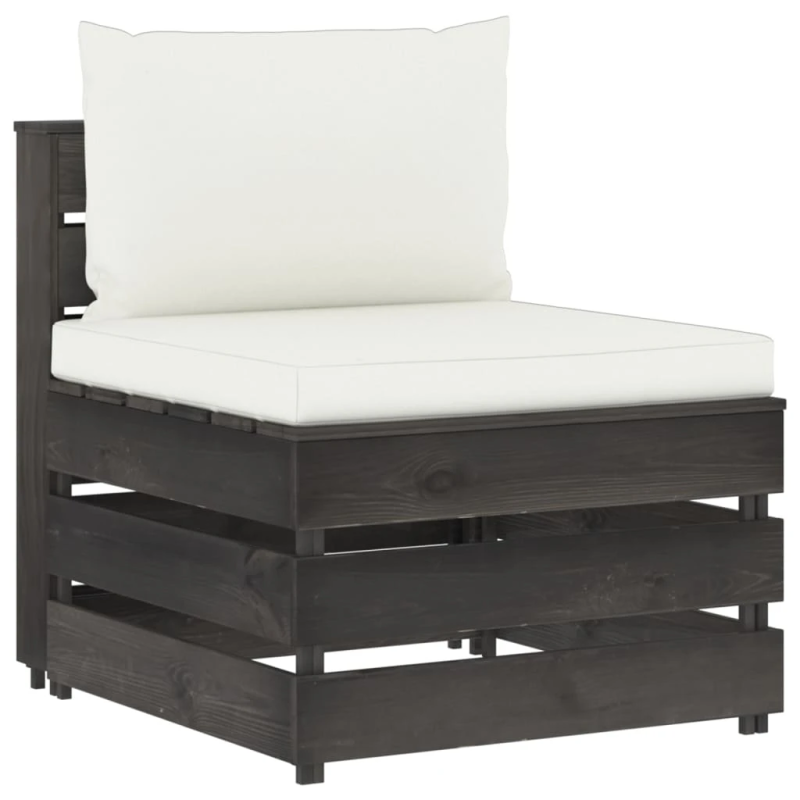 vidaXL vidējais moduļu dīvāns ar spilveniem, pelēks, impregnēts koks