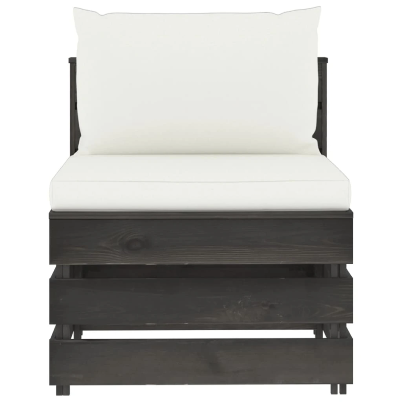 vidaXL vidējais moduļu dīvāns ar spilveniem, pelēks, impregnēts koks