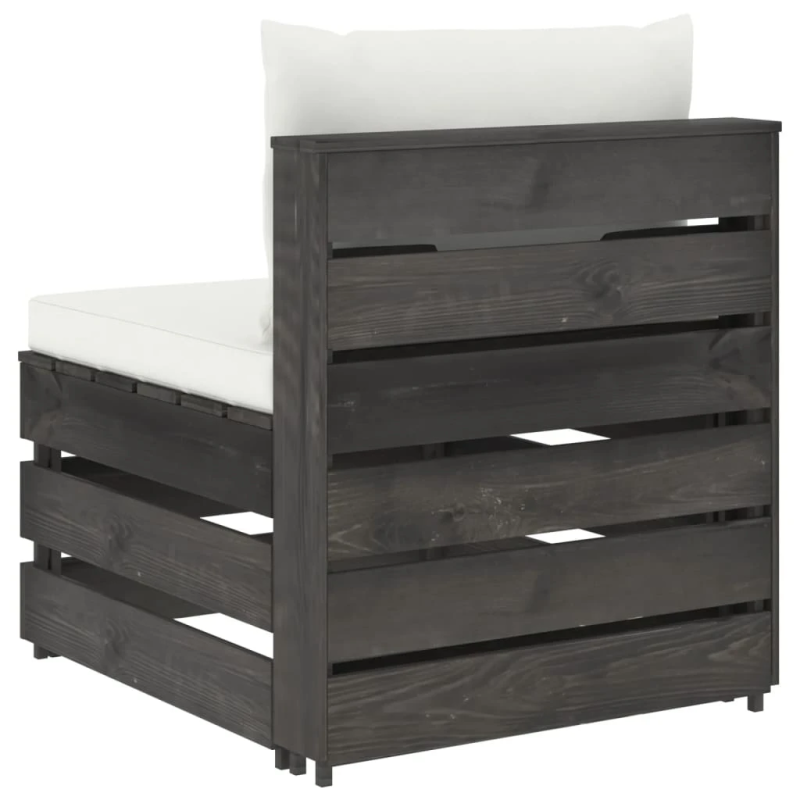 vidaXL vidējais moduļu dīvāns ar spilveniem, pelēks, impregnēts koks