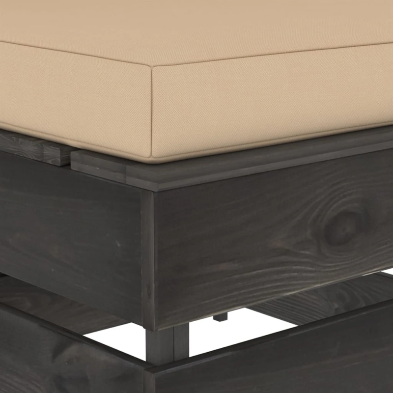 vidaXL vidējais moduļu dīvāns ar spilveniem, pelēks, impregnēts koks