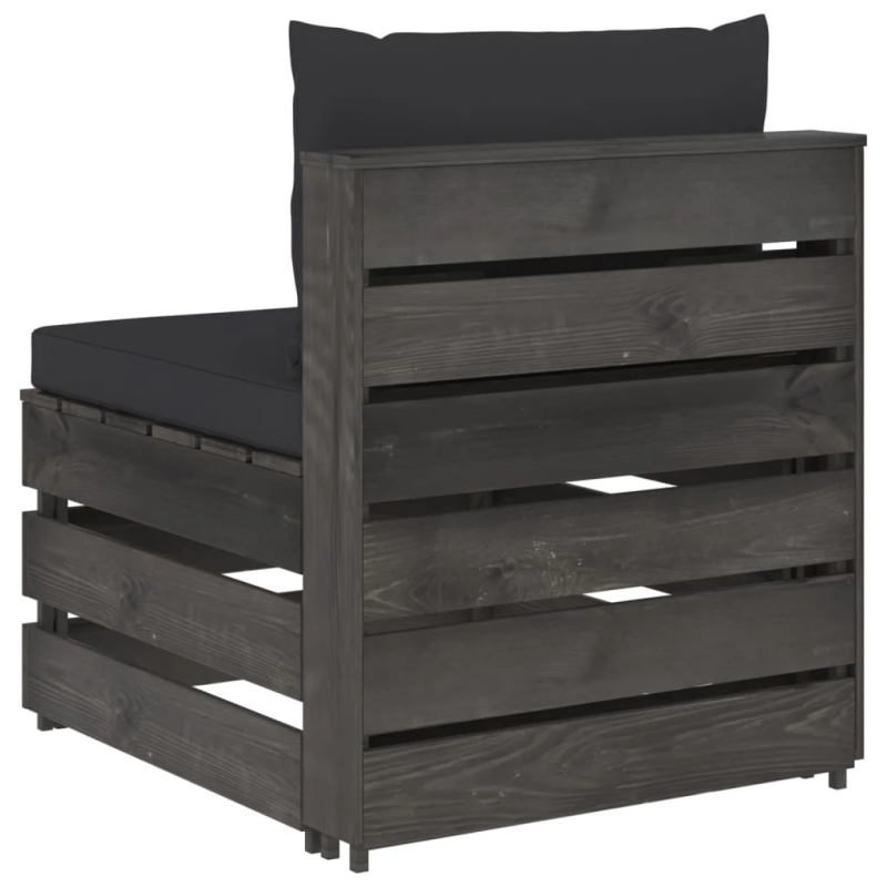 vidaXL vidējais moduļu dīvāns ar spilveniem, pelēks, impregnēts koks