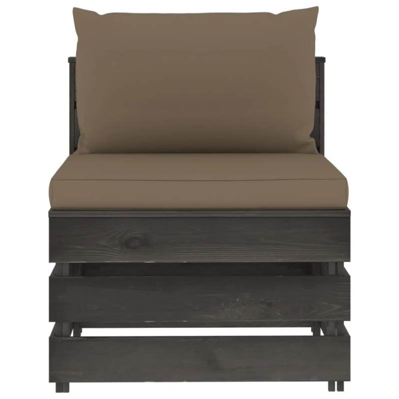 vidaXL vidējais moduļu dīvāns ar spilveniem, pelēks, impregnēts koks