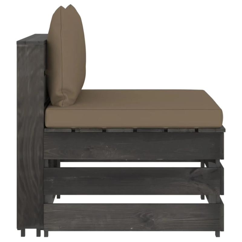 vidaXL vidējais moduļu dīvāns ar spilveniem, pelēks, impregnēts koks