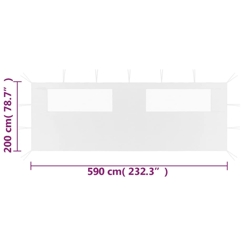 vidaXL dārza nojumes siena ar logiem, 6x2 m, balta