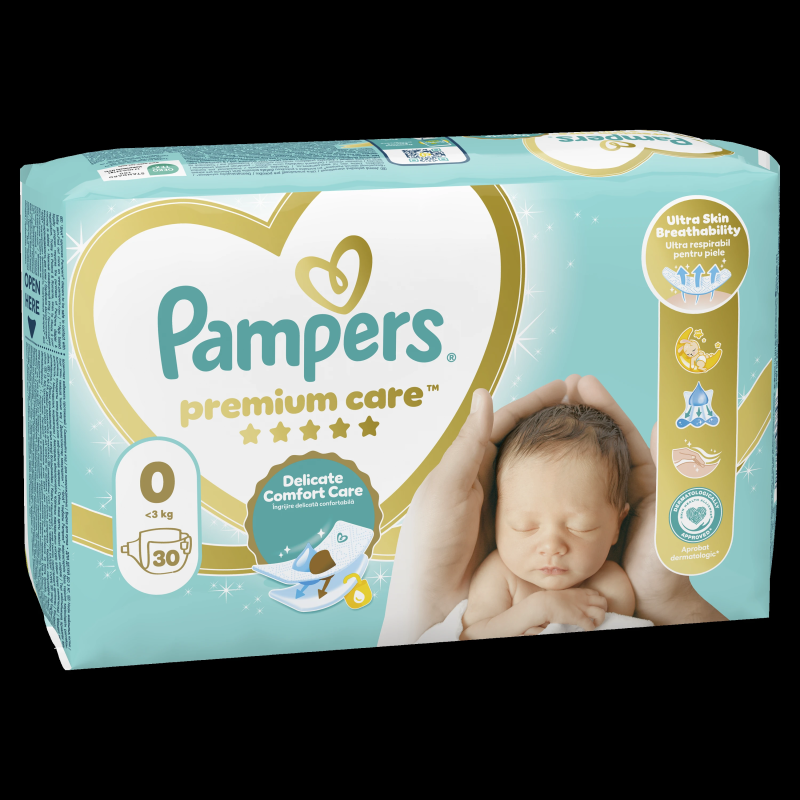 Pampers Premium Care, 0. Izmērs ,Mini, 3 Kg, 30 Autiņbiksītes