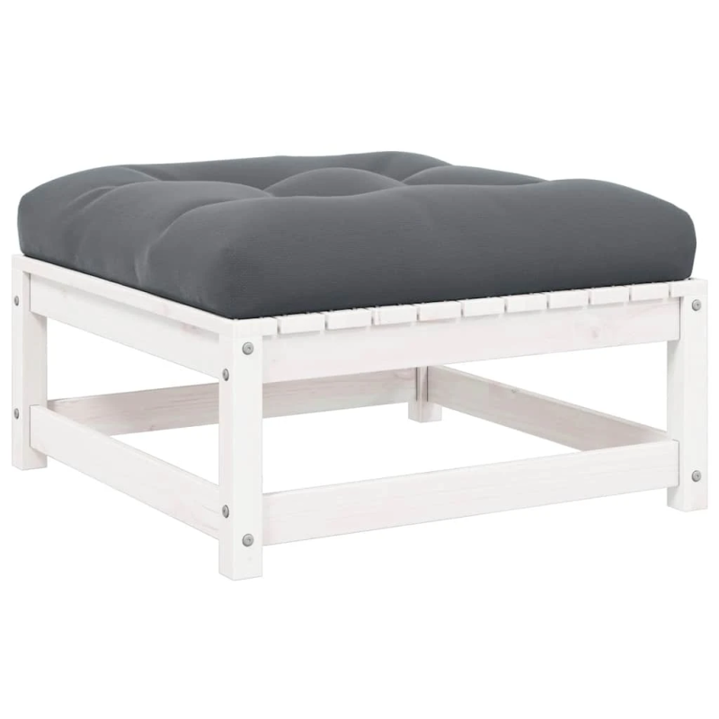 vidaXL dārza soliņš ar matraci, balts priedes masīvkoks