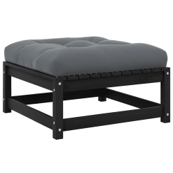 vidaXL dārza soliņš ar matraci, melns priedes masīvkoks