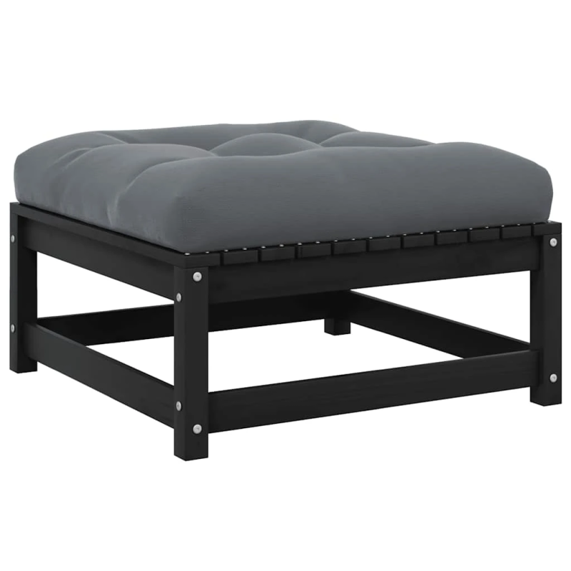 vidaXL dārza soliņš ar matraci, melns priedes masīvkoks