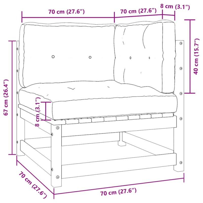 vidaXL 2-daļīgs dārza atpūtas mēbeļu komplekts ar matračiem, priede