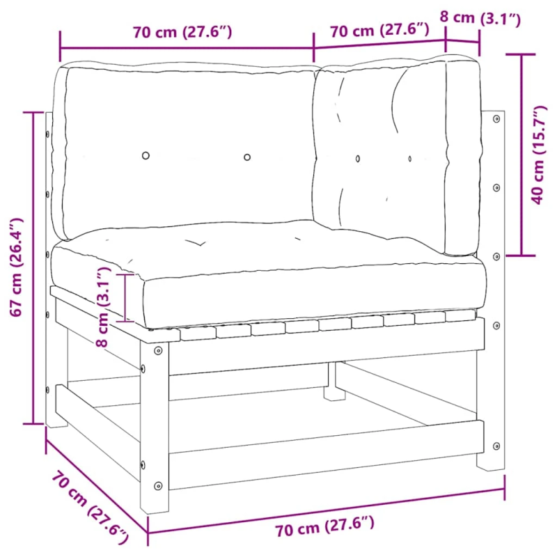 vidaXL 2-daļīgs dārza atpūtas mēbeļu komplekts ar matračiem, priede